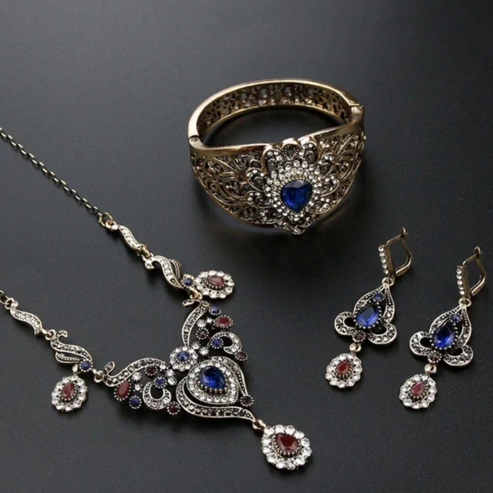 Turkish Vintage Loking JewelrySet for Women,NEW,2Pcs,Ancient,Wedding, Bridal Set - Picture 15 of 17